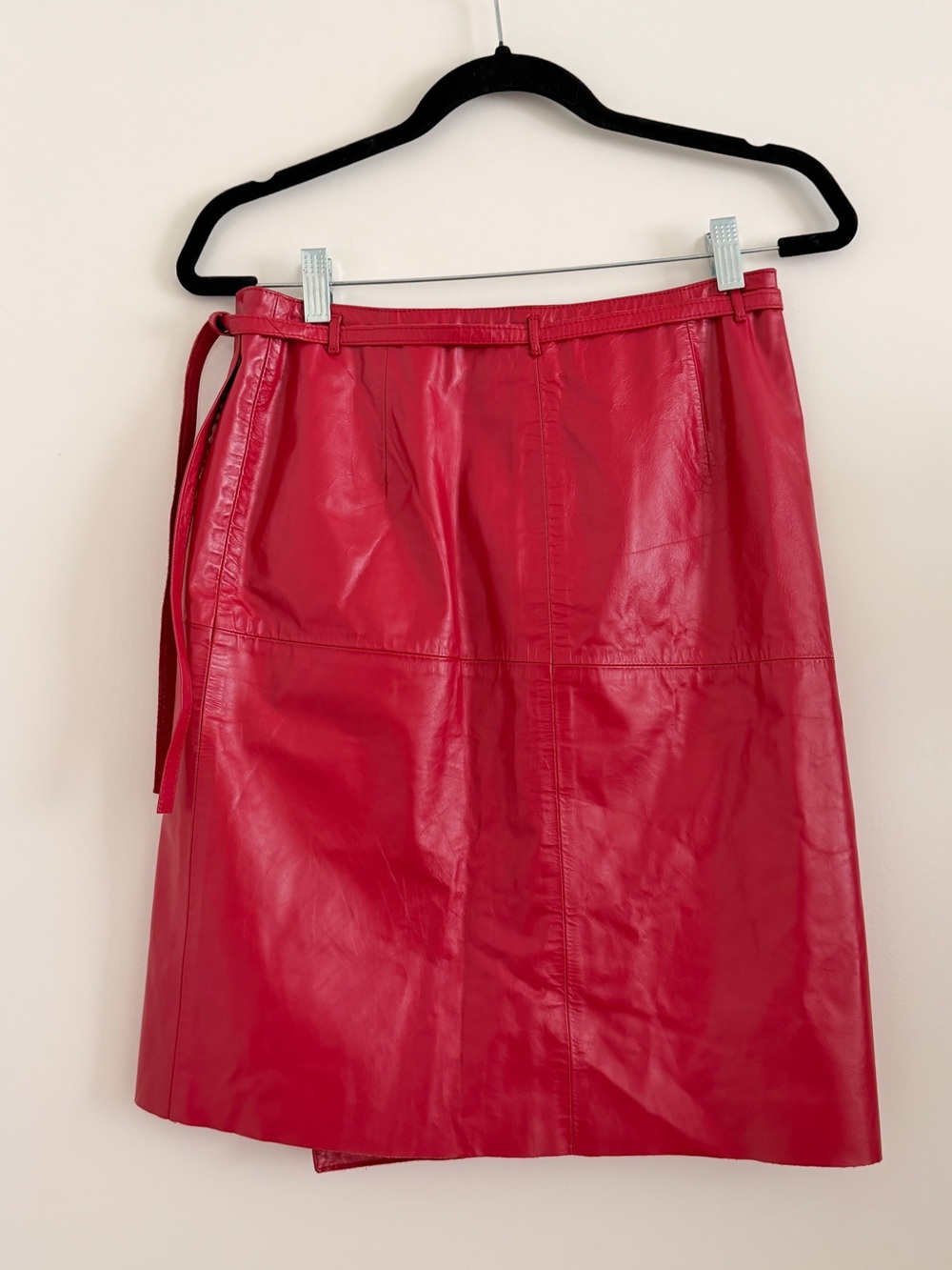 Cherry Red Leather Wrap Midi Skirt by Sisley Italy Small Medium - Picture 2 of 5